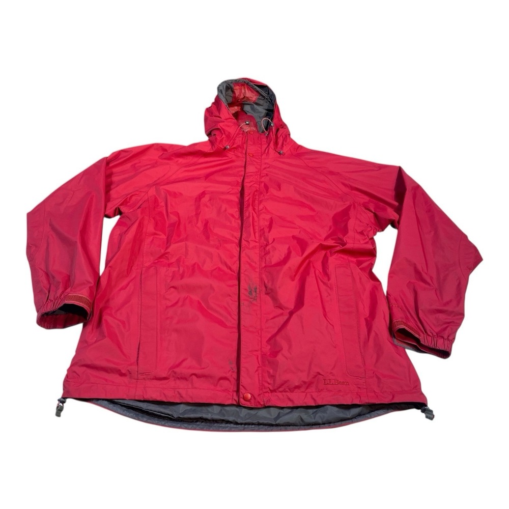 LL Bean Outdoors Goretex Mens Large‎ Mesh Lined Zip Red Hooded Rain Jacket